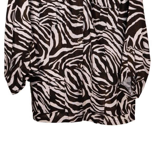 Chico's Womens Jacket Brown Beige Animal Print Linen Blend Button Glitter 2 L/12 - Picture 7 of 10